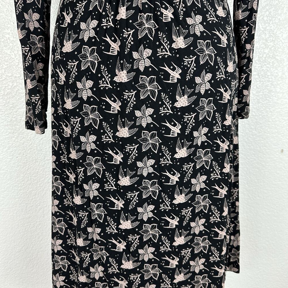 Boden Abigail Dress Women Size 6R Bird Print Jersey Knit Long Sleeve Pockets - Picture 12 of 16
